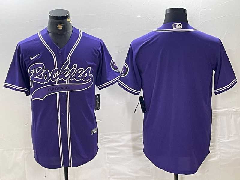 Men%27s Colorado Rockies Blank Purple With Patch Cool Base Stitched Baseball Jersey->colorado rockies->MLB Jersey